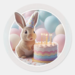 Redondo Adesivo de festa de coelho com bolo de aniversário