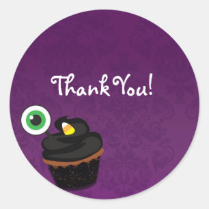 Redondo Adesivo de festa de Cupcake de Halloween em Damasc