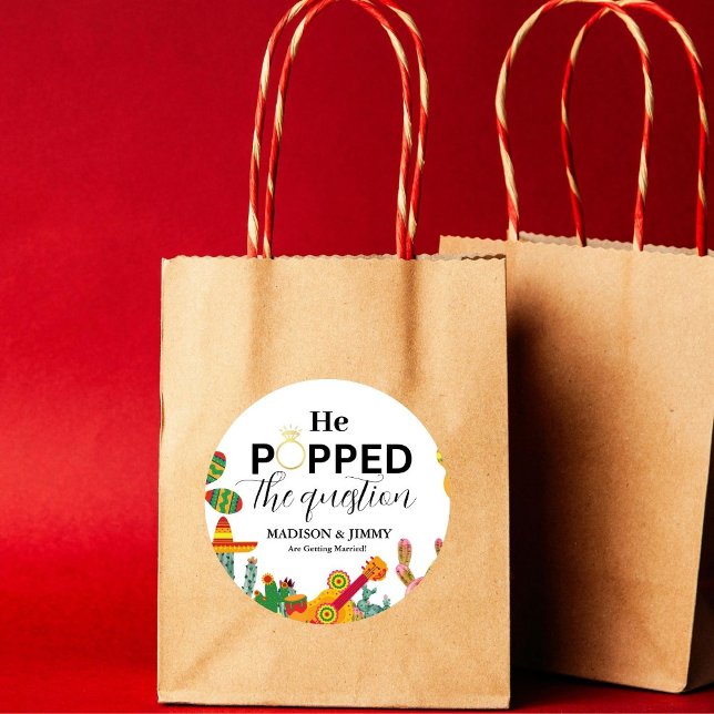 Redondo Adesivo de festa de noivado, ele fez o pedido (Criador carregado)