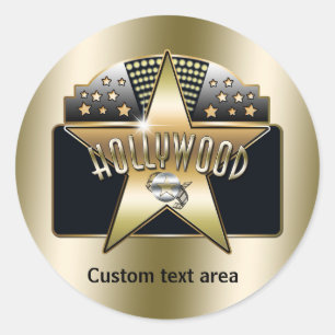 Redondo Adesivo de festa estrela tipografia retrô Hollywoo