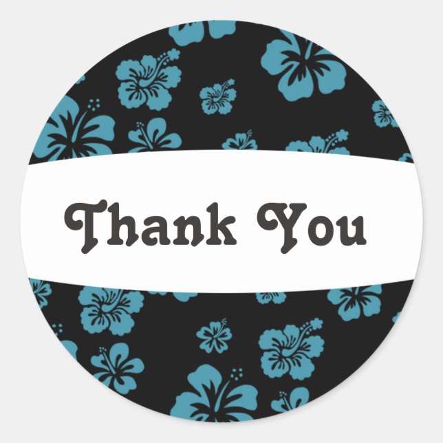 Redondo Adesivo de festa floral de flor de hibisco preto e (Frente)