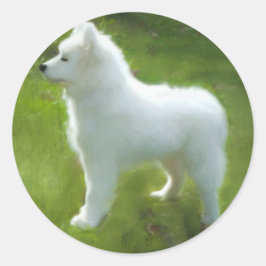 Redondo Adesivo de Filhote Samoyed; Vários Tamanhos