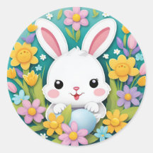 Adesivo de flores de coelho de Páscoa colorido e f