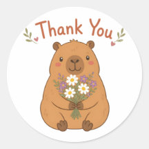Adesivo de Flores Selvagens Obrigado Capivara Fofa