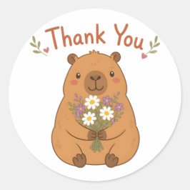 Redondo Adesivo de Flores Selvagens Obrigado Capivara Fofa