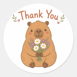 Redondo Adesivo de Flores Selvagens Obrigado Capivara Fofa