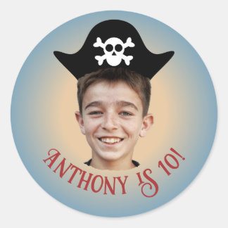 Redondo Adesivo de Foto de Aniversário Pirata Azul com Cha