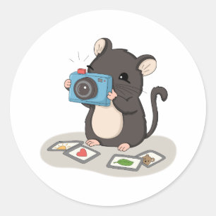 Redondo Adesivo de Fotógrafo com Rato Fofo e Câmera