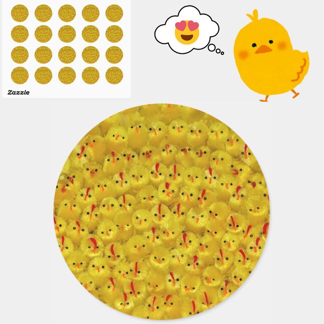 Redondo Adesivo de Frangos de Páscoa Amarelos Fofos (Colorful yellow baby toy chick stickers, for Easter or year-round cheer!)