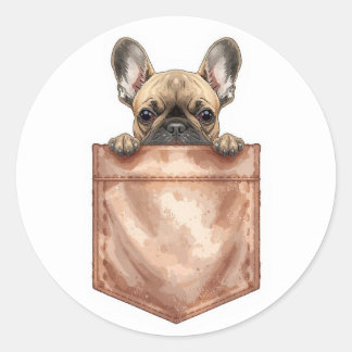 Redondo Adesivo de French Bulldog na Bolsa | Laptop Fofo