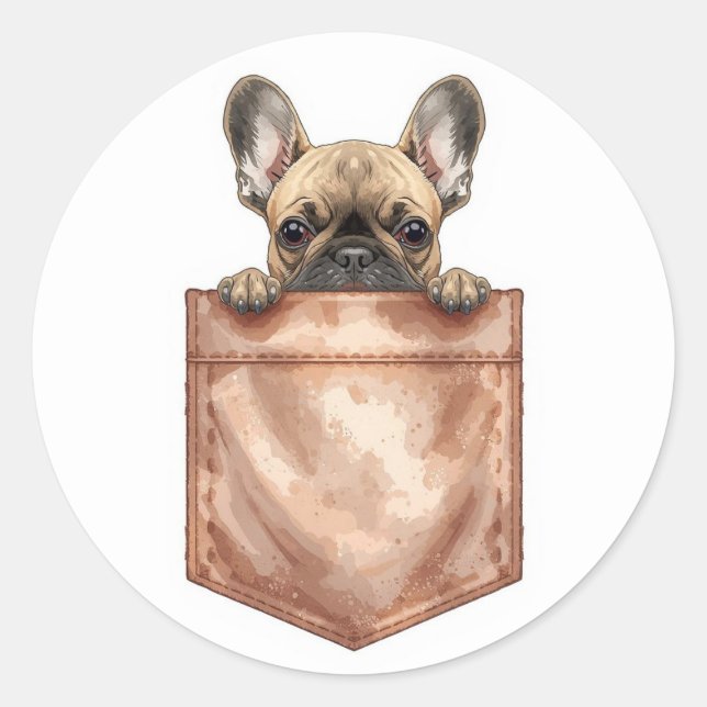 Redondo Adesivo de French Bulldog na Bolsa | Laptop Fofo (Frente)