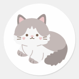 Redondo Adesivo de Gatinho Cinza e Branco Amante de Gatos