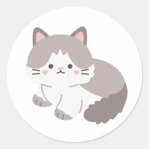 Redondo Adesivo de Gatinho Cinza e Branco Amante de Gatos