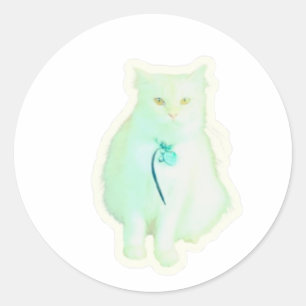 Redondo Adesivo de Gato Branco Majestoso, Gatinho Fofo Ele