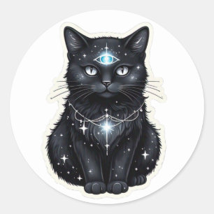 Redondo Adesivo de Gato da Galáxia Mística