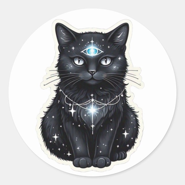 Redondo Adesivo de Gato da Galáxia Mística (Frente)