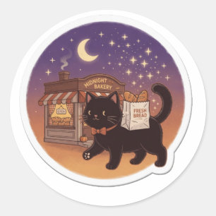 Redondo Adesivo de Gato da Padaria da Meia-Noite, Vinil de