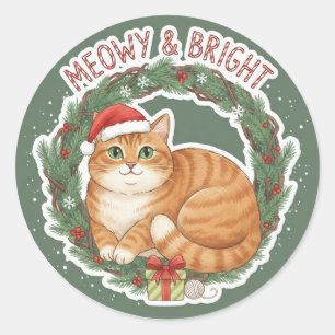 Redondo Adesivo de Gato de Natal - Gatinho Divertido com C