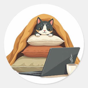 Redondo Adesivo de Gato em Modo de Sobrevivência do Introv