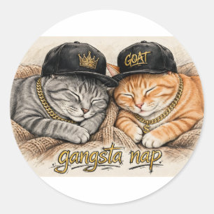 Redondo Adesivo de Gato Engraçado Gangsta Nap