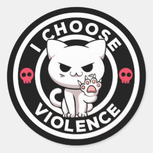 Redondo Adesivo de Gato Escolho Violência Engraçado