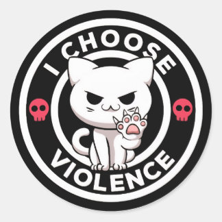 Redondo Adesivo de Gato Escolho Violência Engraçado