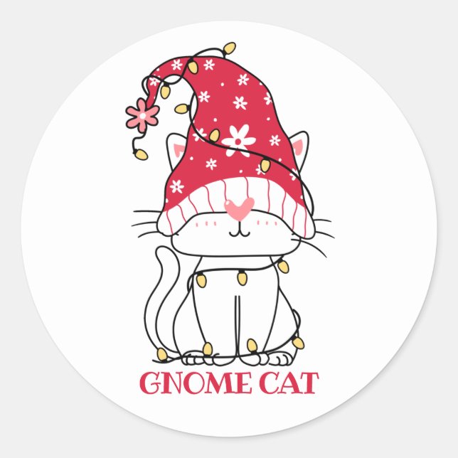 Redondo Adesivo de Gato Gnomo Fofo (Frente)