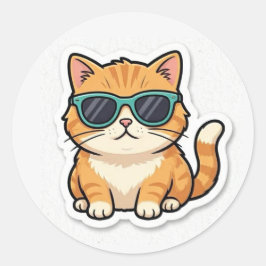 Redondo Adesivo de Gato Legal com Óculos de Sol Engraçado