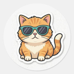 Redondo Adesivo de Gato Legal com Óculos de Sol Engraçado 