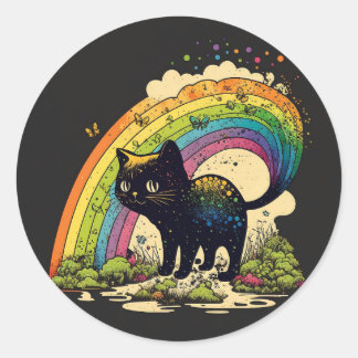 Redondo Adesivo de gato preto arco-íris lgbtq