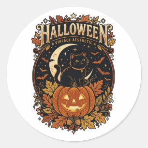 Redondo Adesivo de Gato Preto de Halloween Vintage