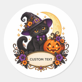 Redondo Adesivo de Gato Preto do Halloween Personalizado