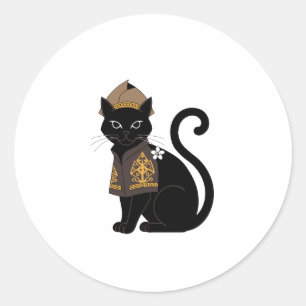 Redondo Adesivo de Gato Preto Guerreiro