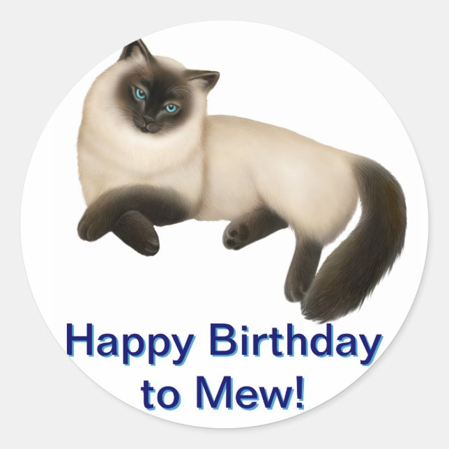 Redondo Adesivo de Gato Siamês Personalizável (Frente)