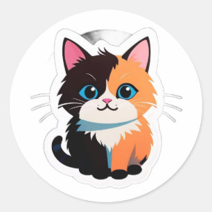 Redondo Adesivo de Gato Tricolor Fofo – Gatinho Adorável d