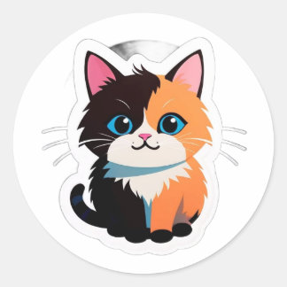 Redondo Adesivo de Gato Tricolor Fofo – Gatinho Adorável d