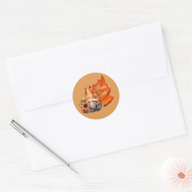 Redondo Adesivo de Gnome de Outono Feliz (Envelope)