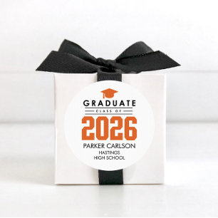 Redondo Adesivo de Graduação da Turma de 2026 da Orange