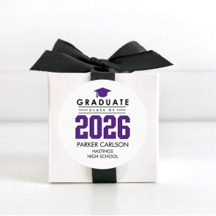 Redondo Adesivo de Graduação da Turma de 2026 da Purple Cl