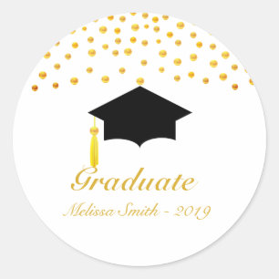 Redondo Adesivo de Graduado de Confete Dourado Bonito