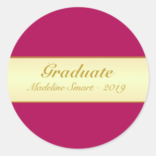 Redondo Adesivo de Graduado Dourado e Burgundy