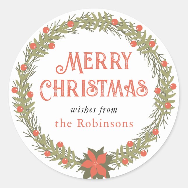 Redondo Adesivo de guirlanda de frutos vermelhos de Natal  (Frente)