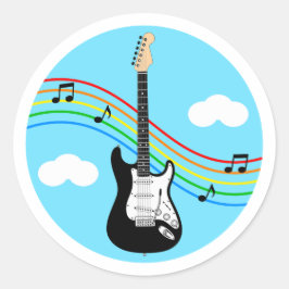 Redondo Adesivo de Guitarra Elétrica Céu Arco-íris Música 