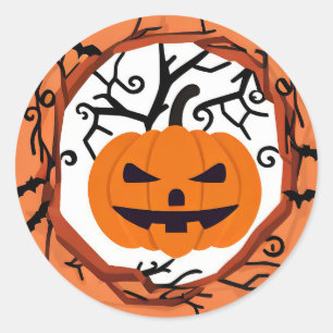 Redondo Adesivo de Halloween de Abóbora Assustadora
