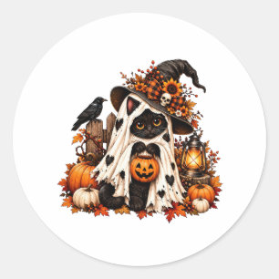 Redondo Adesivo de Halloween de Abóbora de Gato Preto Fofo