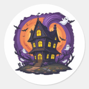 Redondo Adesivo de Halloween de Casa Assombrada Assustador