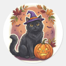Adesivo de Halloween de Chapéu de Bruxa de Gato Pr