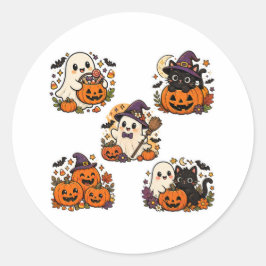 Redondo Adesivo de Halloween de Fantasma Bruxa Kawaii Fofo