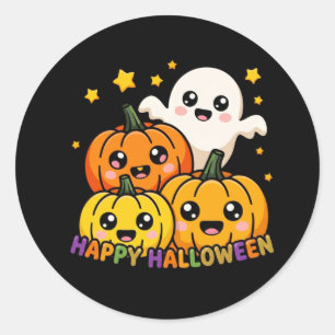 Redondo Adesivo de Halloween de Fantasma e Abóbora Fofo e