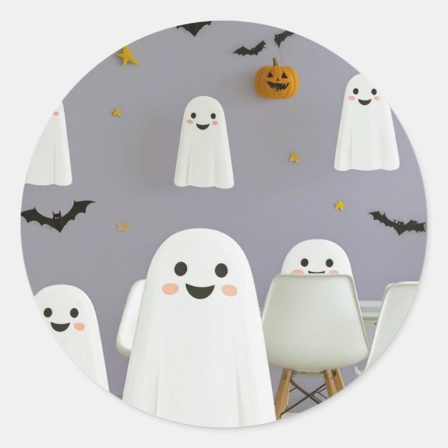 Redondo Adesivo de Halloween de Fantasma Fofo (Frente)